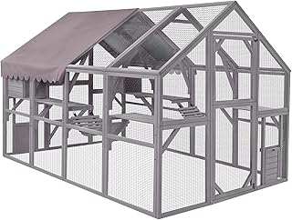 Großes Katzengehege aus Holz für Katzen, Terrasse, Outdoor, Katzenhaus mit Brücken, Spaziergä…