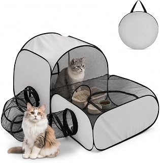 Katzengehege Outdoor Faltbar, Katzenzelt mit Tunnel, Tragbares Katzenkäfig, Katzenlaufstall mit …