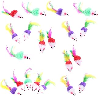 20 Stück Katzen Spielzeug Katze Spielmaus mit Rassel Feder | Spielmäuse Pelzige Kätzchen Mäus…