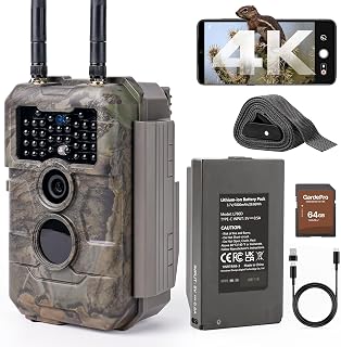 GardePro E6 2.0 Pro 4K Wildkamera WLAN mit 7800mAh Akku und 64GB SD Karte, 64MP Wildkamera mit Ha…