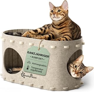 DownyPaws Katzenhöhle Filz, Katzenhaus aus Filz, 58 x 33 x 30cm, Beige | Katzenhöhle für Katze…