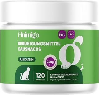 animigo Beruhigungsmittel für Katzen – 120 Entspannung Kausnacks mit Passionsblume, Zitronenmeli…