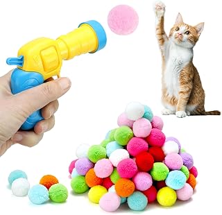 QWORK® Interaktives Katzenspielset, Katzenspielballwerfer mit 100 bunten Pompons, für das Indoo…