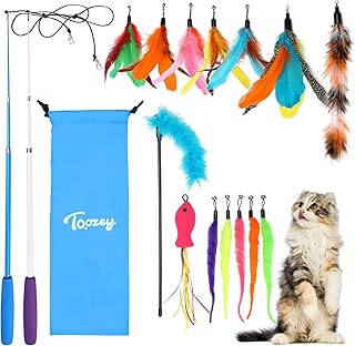 Toozey Katzenspielzeug 16 Stück, Katzen Spielzeug mit 2 STK versenkbare interaktive Katzenangel …