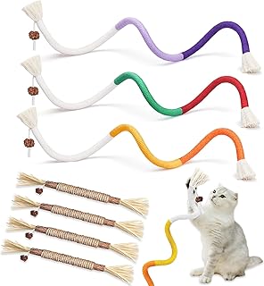 3 Stück Kauspielzeug Katze und 4 Katzenminze Stick, Katzenspielzeug, Beißseilen für Katzen, Ka…