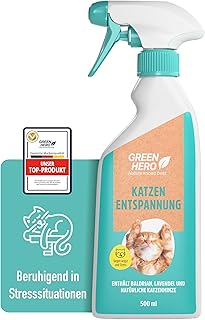 Green Hero Entspannungsspray 500 ml für Katzen enthält beruhigende Duftstoffe wie Baldrian, Lav…