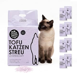 LucyBalu® TOFU Katzenstreu klumpend, staubarm, spülbar – Lavendel | Pflanzliche Streu, biolog…
