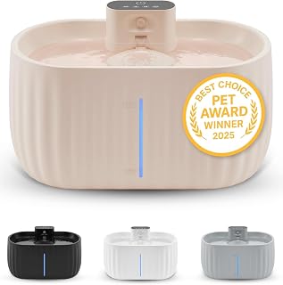 Pretty Paw Katzenbrunnen Kabellos mit Bewegungsmelder 3L Beige | 45 Tage Akku, Trinkbrunnen für …