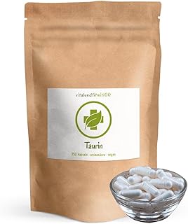 vitalundfitmit100 Taurin – 250 vegane Kapseln – 1000 mg pro Portion – DE Herstellung
