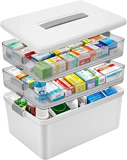 3-Tier Medikamenten Aufbewahrung.34 * 24.5 * 22cm, Extra Große Kapazität Medikamentenbox mit Tr…
