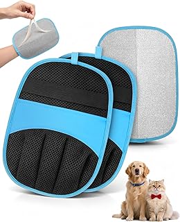 2er Pack Tierhaarentferner Handschuh, Fell Magnet für Hunde und Katzen (Blau)
