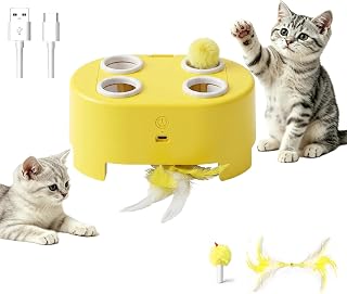 Elektrisches Katzenspielzeug „Hau den Maulwurf“ mit rotierender Feder