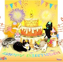 3D-Pop-Up-Geburtstagskarte mit Musiklichtern und blasbarer Kerze, lustige Katze, musikalische Geb…