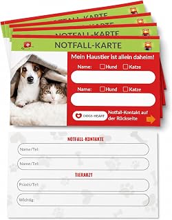 DOGS-HEART Notfallkarte Hund 5er-Set – Hund allein zu Hause