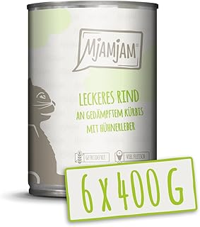MjAMjAM – Premium Nassfutter für Katzen – leckeres Rind an gedämpftem Kürbis, 6er Pack (6 x 40…