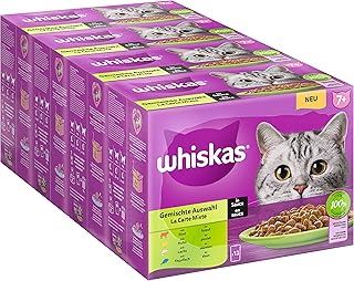Whiskas Senior 7+ Katzennassfutter Gemischte Auswahl in Sauce, 48 Portionsbeutel, 12x85g (4er Pac…