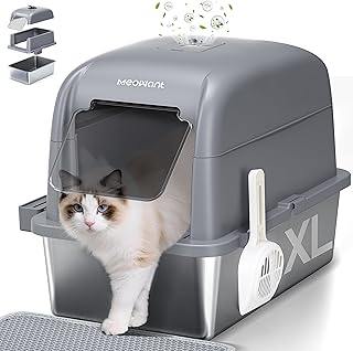 MeoWant Katzenklo Edelstahl Mit Deckel XXL，Großes Kapazität Abnehmbare Dreischichtige Geschlo…