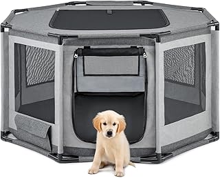 lionto Welpenauslauf aus Oxford-Gewebe, atmungsaktives Netz mit Reißverschluss & Seitentasche, F…