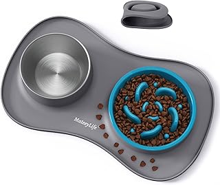 MateeyLife Hundenapf-Set 3-in-1, Anti Schling Napf Hund & Edelstahl-Wassernapf mit Anti-Rutsch-Si…