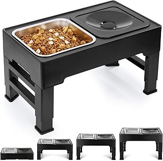 PETTOM Hundenapf Erhöht, Futternapf Hund Höhenverstellbar mit 4 Höhen, Wassernapf Ohne Sabbern…