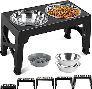 Erhöhte Futterstation für große Hunde, 5-Fach höhenverstellbar, inkl. 2 * 1200ML Edelstahlnä…