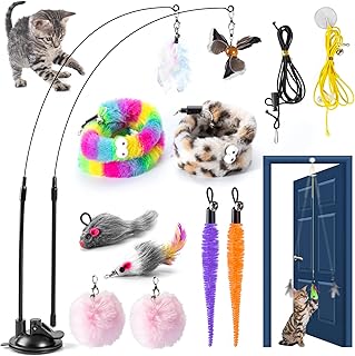Katzenangel mit Federn und Saugnapf – Interaktives Katzenspielzeug und Katzenspielzeug Selbstbesc…