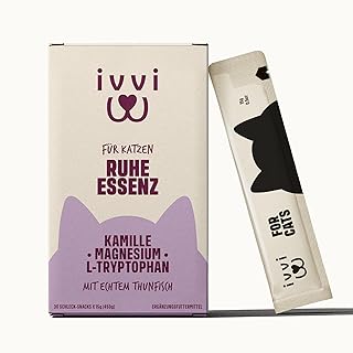 ivvi Ruhe Essenz für Katzen – Anti-Stress Schleck-Snacks mit Kamille, L-Tryptophan & Magnesium…