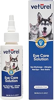 Veturel Augenpflege-Lösung für Katzen und Hunde | 100 ml Beruhigt Augeninfektionsallergie, lind…