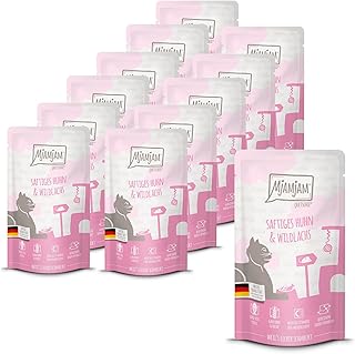 MjAMjAM – Premium Nassfutter für Katzen – saftiges Huhn und Wildlachs, 12er Pack (12 x 125 g), g…