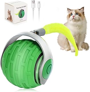Katzenspielzeug Elektrisch Katzenball mit LED Licht, Interaktives Katzenspielzeug Ball, USB Wiede…