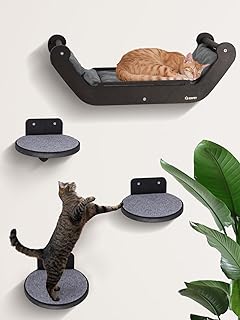 Kletterwand Katzen Set mit Katzenbett und 3 Stufen, Katzenmöbel aus Holz Katzentreppe, Katzen Wa…