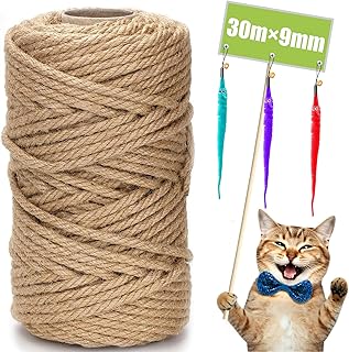 Sisalseil für Kratzbaum, 9MM X 30M Natur Sisalseil, Sisal Katzenbaum Schnur inkl. 3 Katzenspielz…