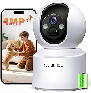 2,5K 4MP Überwachungskamera Innen Akku, 360° WLAN innenkamera mit akku, 2,4/5 GHz WiFi, 360° K…