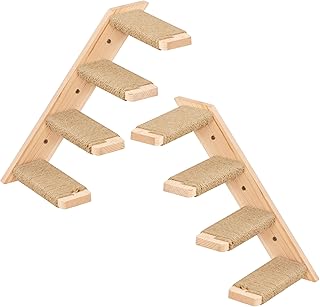 2er-Pack Katzentreppe 4 Stufen, Katzentreppe Wand, Kletterwand für Katzen, Katzenleiter mit Jute…