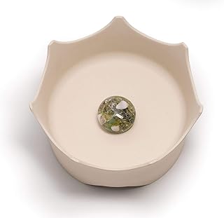 VitaJuwel Wassernapf aus Bambus mit Edelsteinmischung für Hunde und Katzen | naturweiss